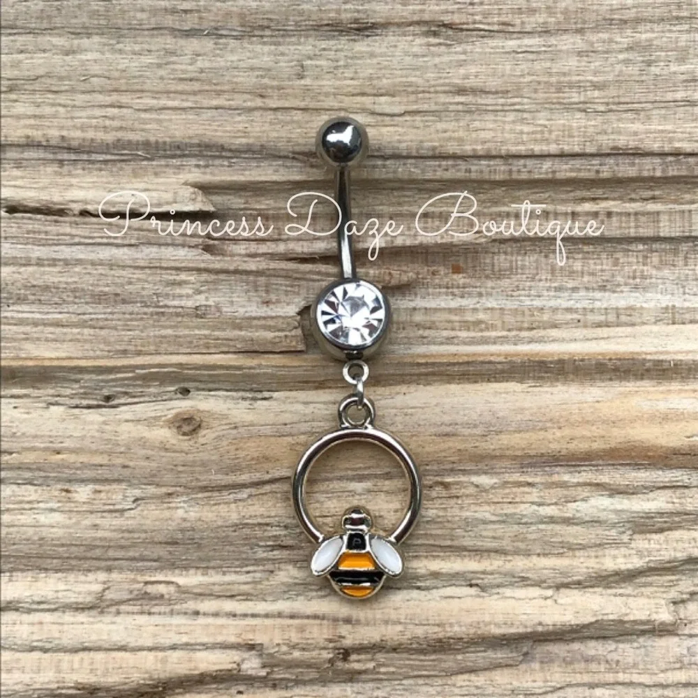 Silver Bumble Bee Belly‎ Button Ring